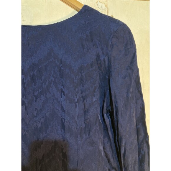 Vintage 80s Argenti 100% Silk Blue Patterned Midi Dress Elegant Drop Waist Sz 14 - Picture 5 of 9